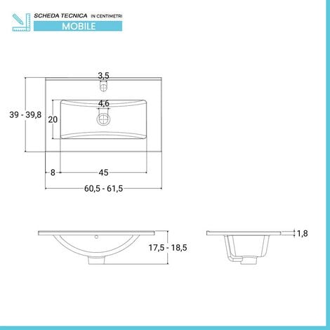 Mobile bagno a terra 60 cm bianco lucido con 2 ante lavabo e specchio  Martha