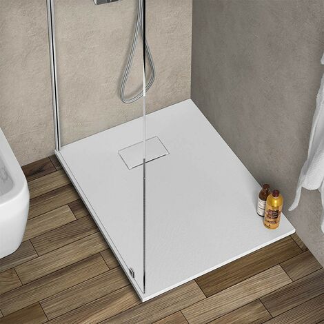 Piatto doccia 70x80 cm bianco effetto pietra in resina riducibile Agorà
