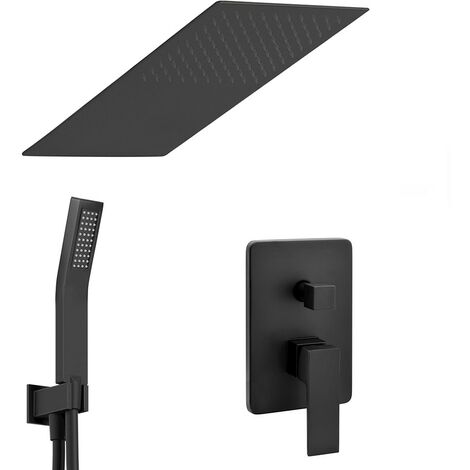 Set doccia incasso Kubo nero opaco con soffione a muro 25x52 e kit doccia