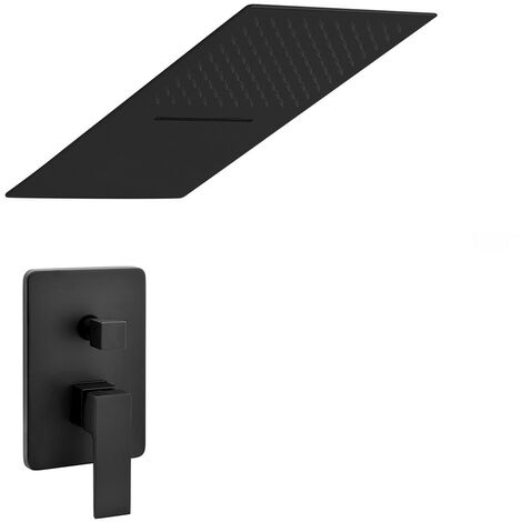 Set doccia incasso Kubo nero opaco soffione a muro 25x52 con cascata