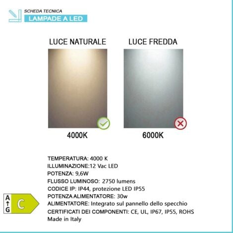 Specchio ovale LED 62x110 illuminazione perimetrale e installazione reversibile