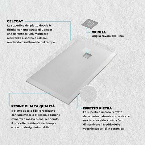 Piatto doccia semicircolare 90x90 bianco riducibile su misura Ten