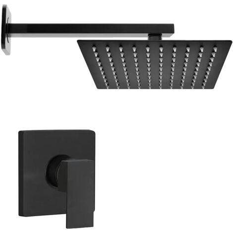 Set doccia incasso nero opaco Kubo braccio e soffione quadrato 25x25