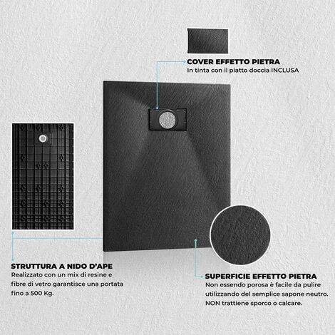 Piatto doccia 80x120 in resina nero effetto pietra riducibile Agorà