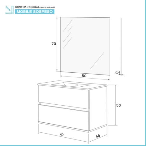 Mobile bagno sospeso 70 rovere bianco completo con 2 cassetti Nadia