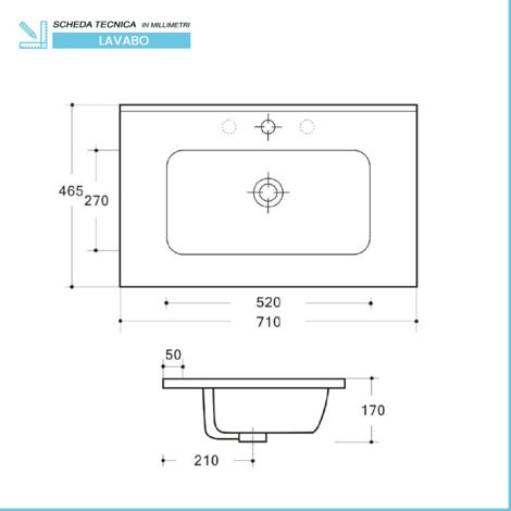 Mobile bagno sospeso 70 rovere bianco completo con 2 cassetti Nadia