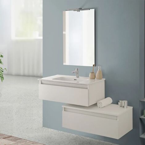 Mobile bagno sospeso 80 rovere bianco con base lavabo e cassetto Nadia (1/5)