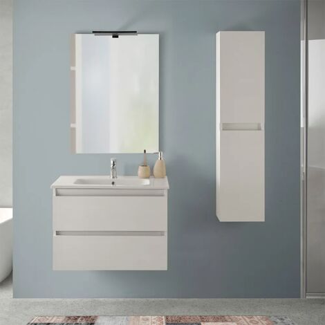 Mobile bagno sospeso 70 cm rovere bianco con pensile H 125 cm Nadia (1/5)