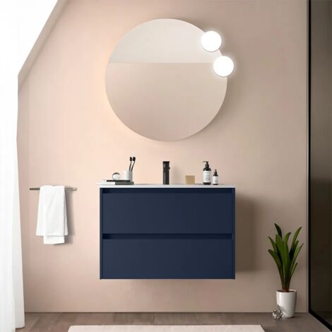 Mobile bagno sospeso 80 cm blu satinato con specchio e lavabo Gaya (1/5)