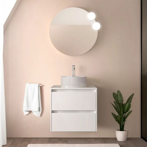 Mobile bagno sospeso 70 cm bianco lucido con top e specchio Gaya (1/5)