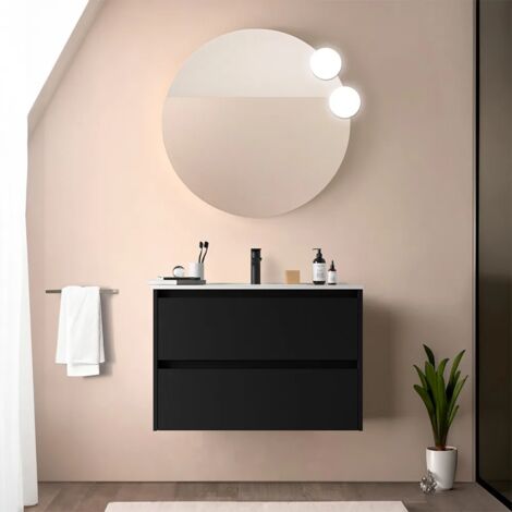 Mobile bagno sospeso 80 cm nero satinato con specchio e lavabo Gaya (1/5)