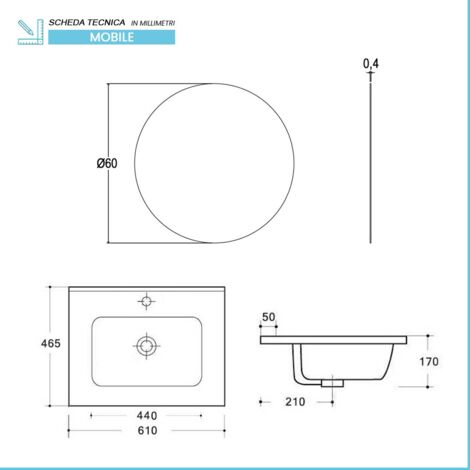 Mobile bagno a terra 60 cm bianco lucido con specchio e lavabo Gaya