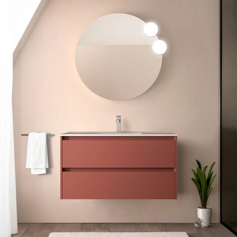 Mobile bagno sospeso 90 cm rosso satinato con specchio e lavabo Gaya (1/5)