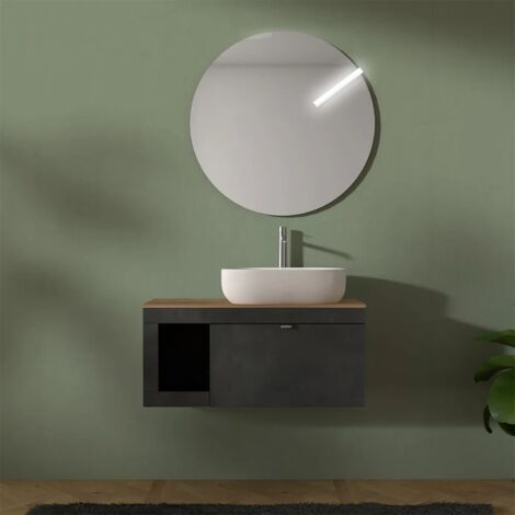 Mobile bagno portalavabo sospeso 80 cm grigio lava con top miele Maya (1/5)