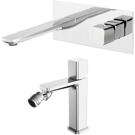 Set di rubinetti lavabo a muro e bidet con manopola e scarico Lotus (1/5)