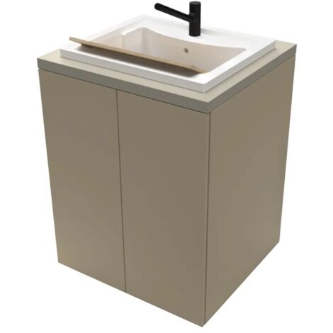 Mobile lavatoio tortora 79x65 cm con ante e vasca in resina Wanda