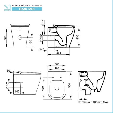 Sanitari filomuro Rimless Mirto scarico traslato e sedile soft close