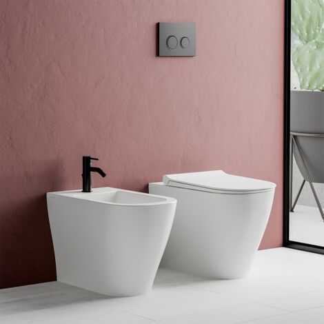 Wc filomuro Rimless Mirto con scarico traslato a pavimento o a parete