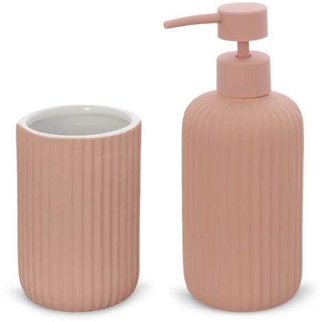 Set accessori bagno 2 pezzi in ceramica rosa soft touch Spring
