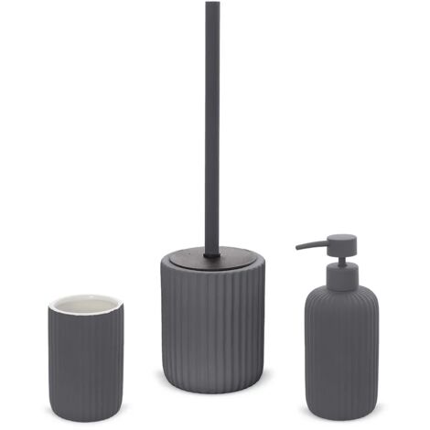 Set accessori bagno 3 pezzi in ceramica grigio soft touch Spring (1/5)