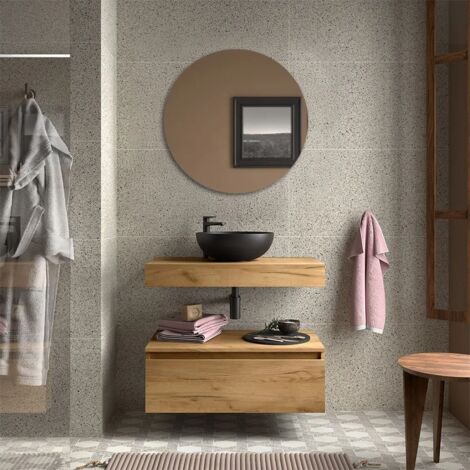 Composizione bagno sospesa 80 cm rovere africa con specchio Sumo (1/5)