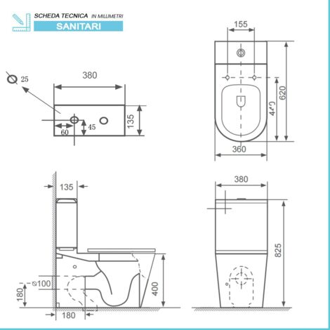 Sanitari filomuro monoblocco Rimless bianco con sedile copriwc Tygo