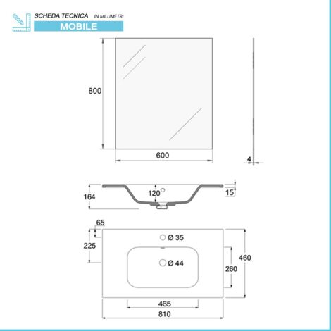 Mobile bagno da terra 80 cm bianco e rovere con top e specchio Brillo