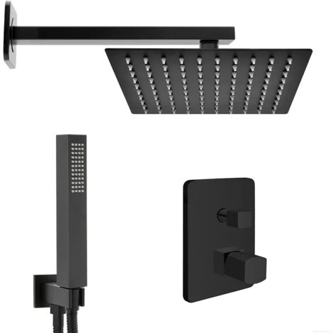 Set doccia da incasso con soffione 30 cm e kit completo nero opaco Lotus