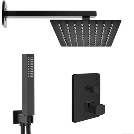Kit doccia incasso con soffione 30x20 e set completo nero opaco Lotus