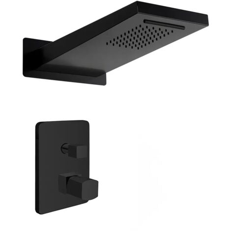 Set doccia da incasso con soffione a sbalzo 22x50 cm nero opaco Lotus