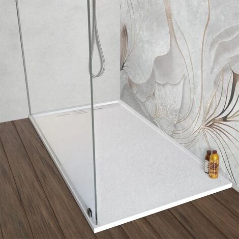 Piatto Doccia 80x120cm Effetto Pietra - Bianco, Spessore 2.6cm, SMC, Antiscivolo, Con Piletta Inclusa
