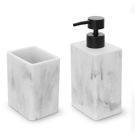 Set accessori bagno 2 pezzi in poliresina marmorizzata bianca Marmo