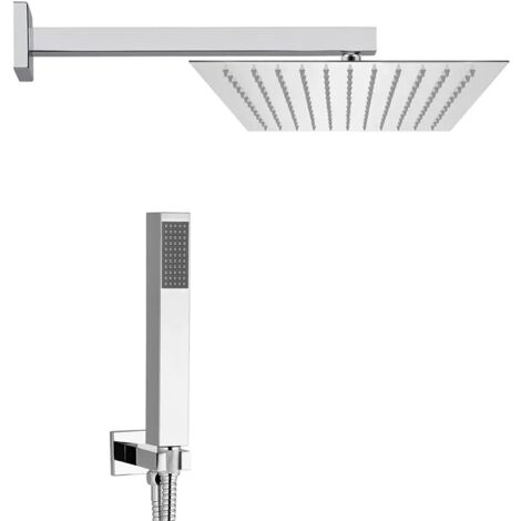 Set doccia cromato con braccio soffione rettangolare 25x15 e kit doccia