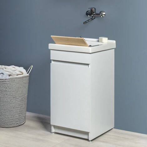 Mobile lavatoio 45x51 cm bianco opaco con vasca in ceramica e kit scarico (1/5)