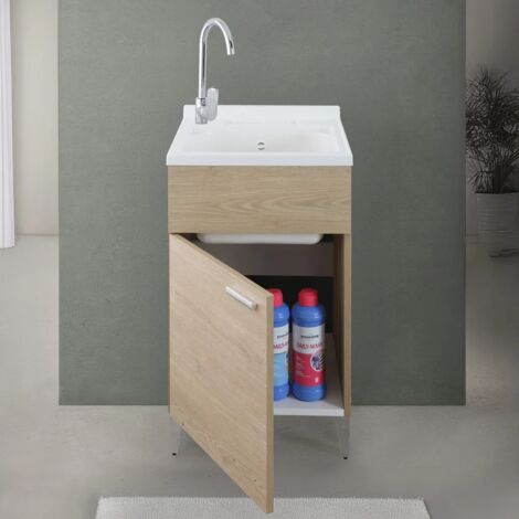 Mobile Lavatoio Athena Con Vasca Metacrilato - Bianco, 60x50x86 Cm, Con Asse Legno - Foto 8