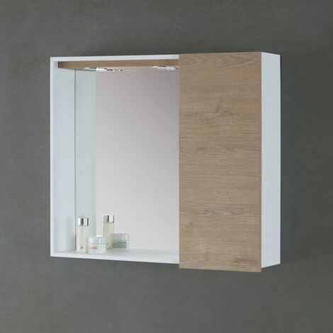Specchio contenitore 68x61 cm dolomite con anta a destra e faretti LED Desya