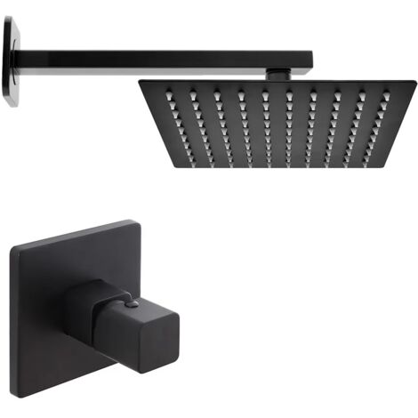 Kit doccia Lotus con miscelatore, braccio 30 e soffione quadrato 25,5 in nero opaco (1/5)