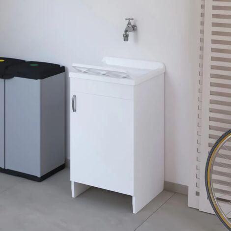 Mobile lavatoio 45x50 cm bianco in kit di montaggio con vasca e asse Ikaro