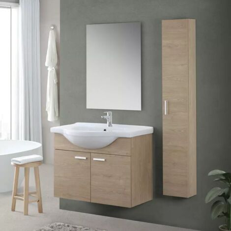 Mobile bagno sospeso 80 cm Rovere Dolomite completo di lavabo e specchio Desya (1/5)