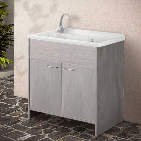 Mobile lavatoio 80 cm in PVC rovere kit di montaggio scarico incluso