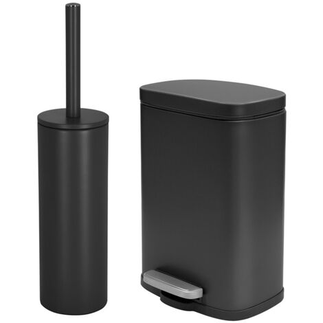 Set pattumiera 5lt a pedale e portascopino in acciaio nero opaco Axin