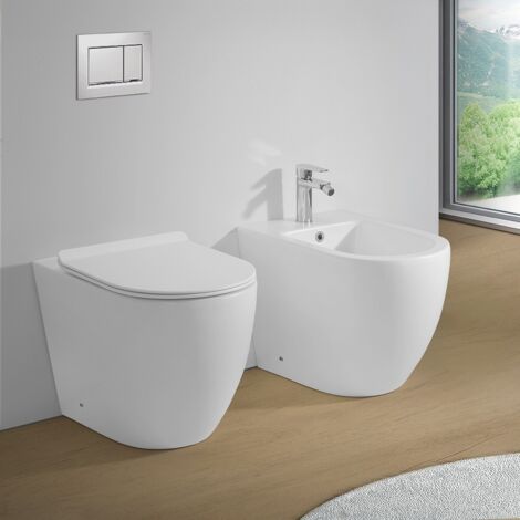 Sanitari Filomuro in ceramica bianca opaca con copriwc e scarico tornado Tokyo