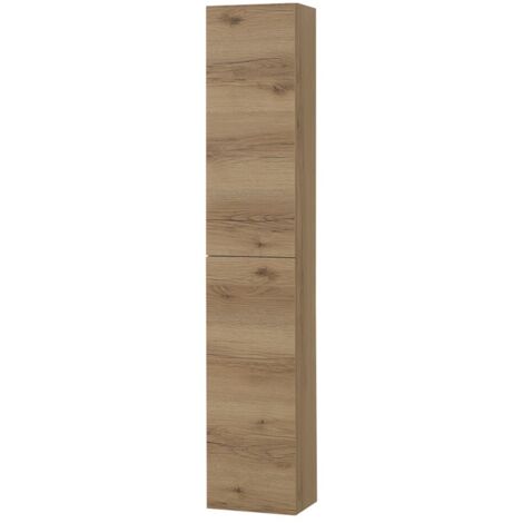 Colonna bagno sospesa H160 cm in legno color quercia naturale con ripiani Leda