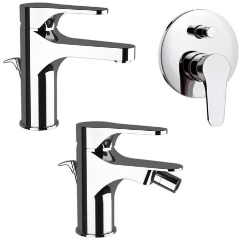 Set rubinetti lavabo, bidet e doccia con deviatore in ottone cromo di Rubinetterie Mariani Linea Surf (1/5)