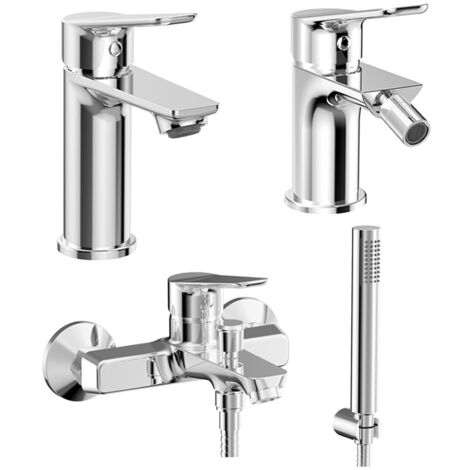 Set miscelatori lavabo, bidet e vasca con doccino in ottone cromato lucido Aurora (1/4)