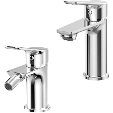 Set miscelatori lavabo e bidet con piletta in ottone cromato lucido Aurora