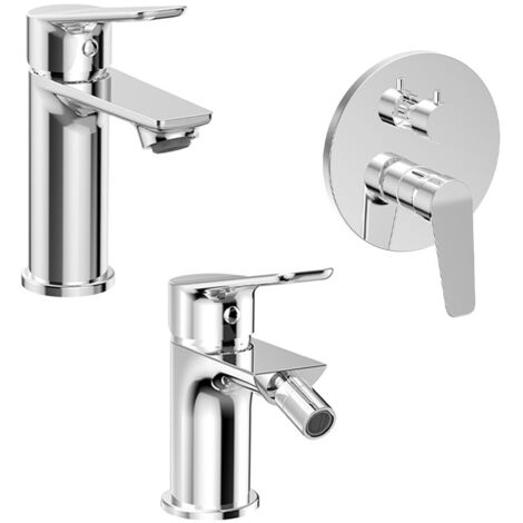 Set miscelatori lavabo, bidet e doccia con deviatore in ottone cromato lucido Aurora (1/4)