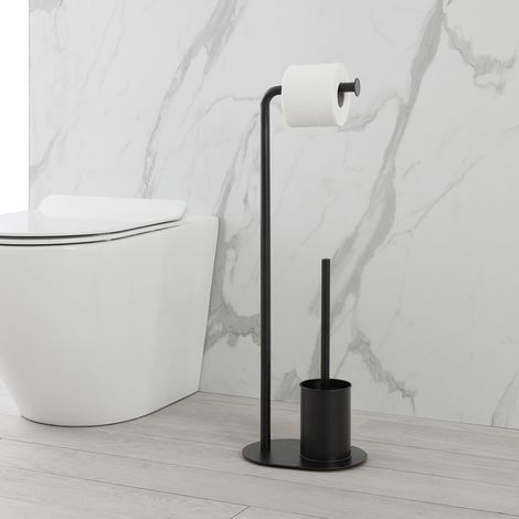 Piantana Portarotolo E Portascopino In Acciaio Nero Con Base In Vetro 8056471552373 - 5