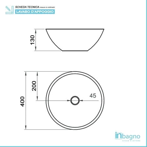 Lavamani da appoggio a bacinella 40 cm in ceramica bianco lucido