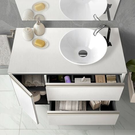 Mobile bagno sospeso bianco opaco 2 cassetti 80x45x54h Mango80